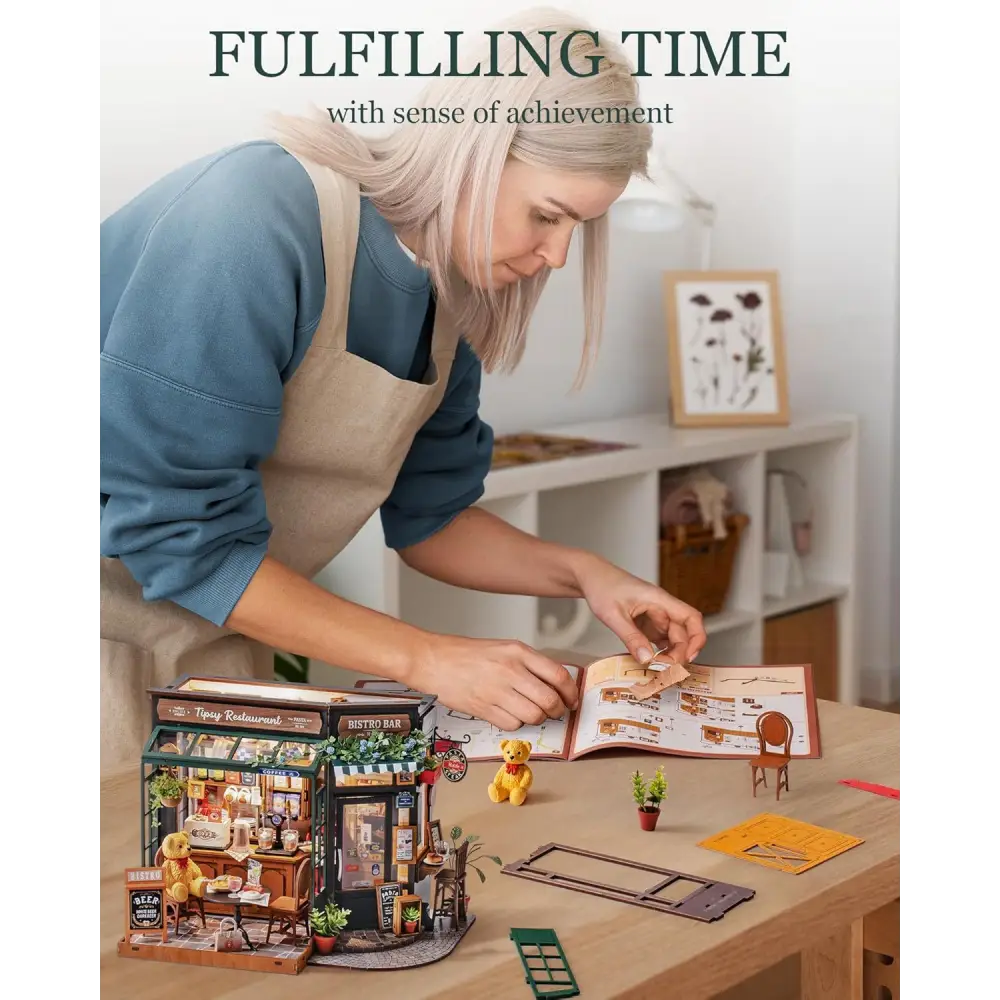 Rolife DIY Miniature House Kit – Tipsy Restaurant Wooden Model Building Set for Adults, Home & Desk Decoration, Bookshelf Craft Kit - LauBelle Brand