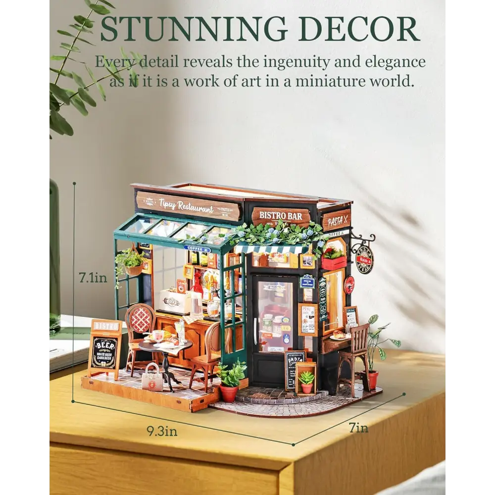 Rolife DIY Miniature House Kit – Tipsy Restaurant Wooden Model Building Set for Adults, Home & Desk Decoration, Bookshelf Craft Kit - LauBelle Brand