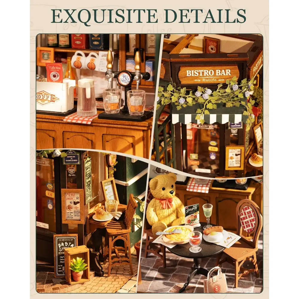Rolife DIY Miniature House Kit – Tipsy Restaurant Wooden Model Building Set for Adults, Home & Desk Decoration, Bookshelf Craft Kit - LauBelle Brand