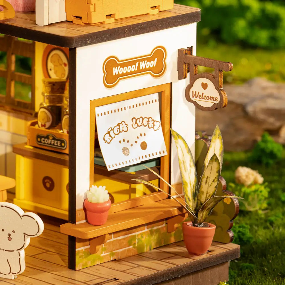 Robotime DIY Miniature Dollhouse Kit – Puppy's Cozy Villa with LED Lights, Furniture & Wooden Model for Adults & Kids, Creative DIY Gift - LauBelle Brand