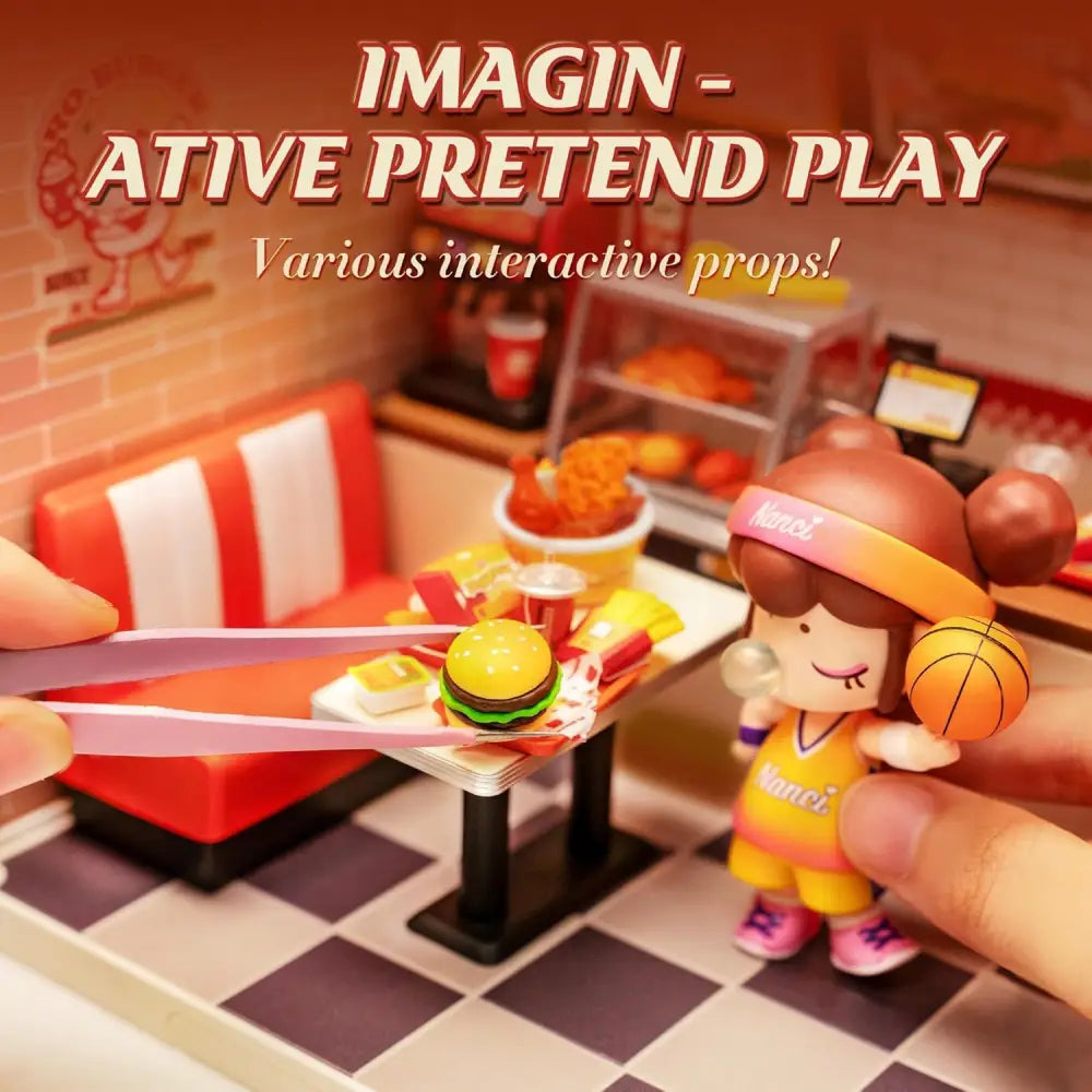 ROBOTIME 3D Puzzle Yum Burgers DIY Miniature Dollhouse Kit with LED 110 Pieces - LauBelle Brand