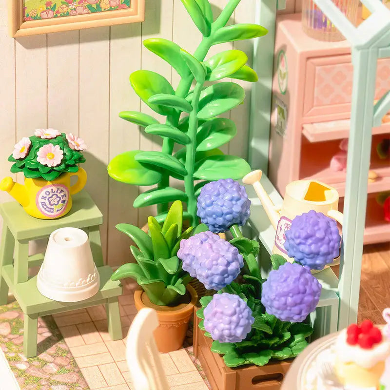 ROBOTIME DIY Miniature House Kit Dollhouse Model Building Craft Kit Blooming Tea Garden - LauBelle Brand