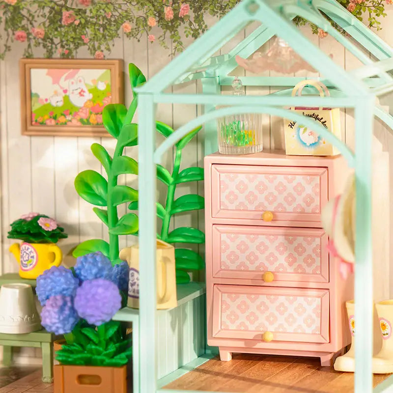 ROBOTIME DIY Miniature House Kit Dollhouse Model Building Craft Kit Blooming Tea Garden - LauBelle Brand
