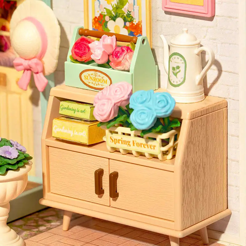 ROBOTIME DIY Miniature House Kit Dollhouse Model Building Craft Kit Blooming Tea Garden - LauBelle Brand