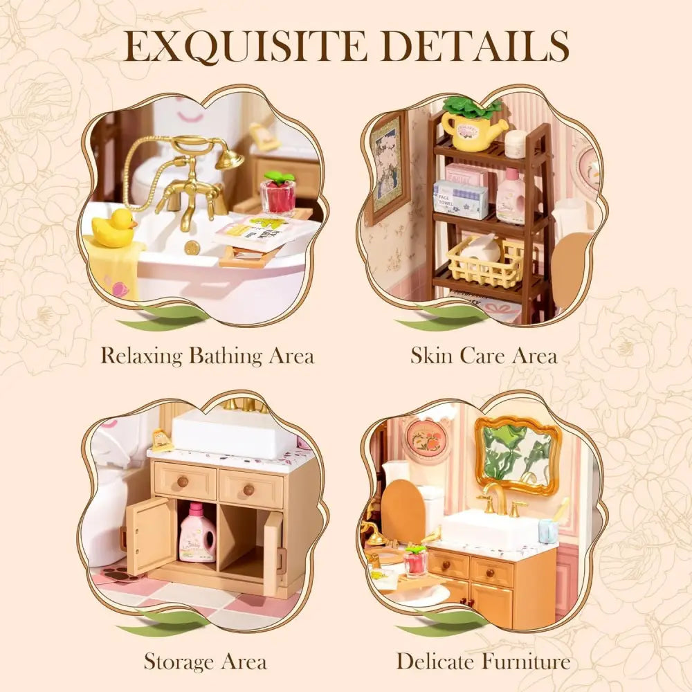 ROBOTIME DIY Miniature House Kit Dollhouse Model Building Craft Kit Pop-Bubble Bathroom - LauBelle Brand
