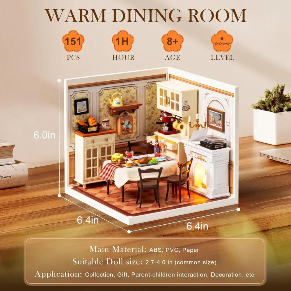 ROBOTIME DIY Miniature House Kit Dollhouse Model Building Craft Kit Warm Dining Room - LauBelle Brand