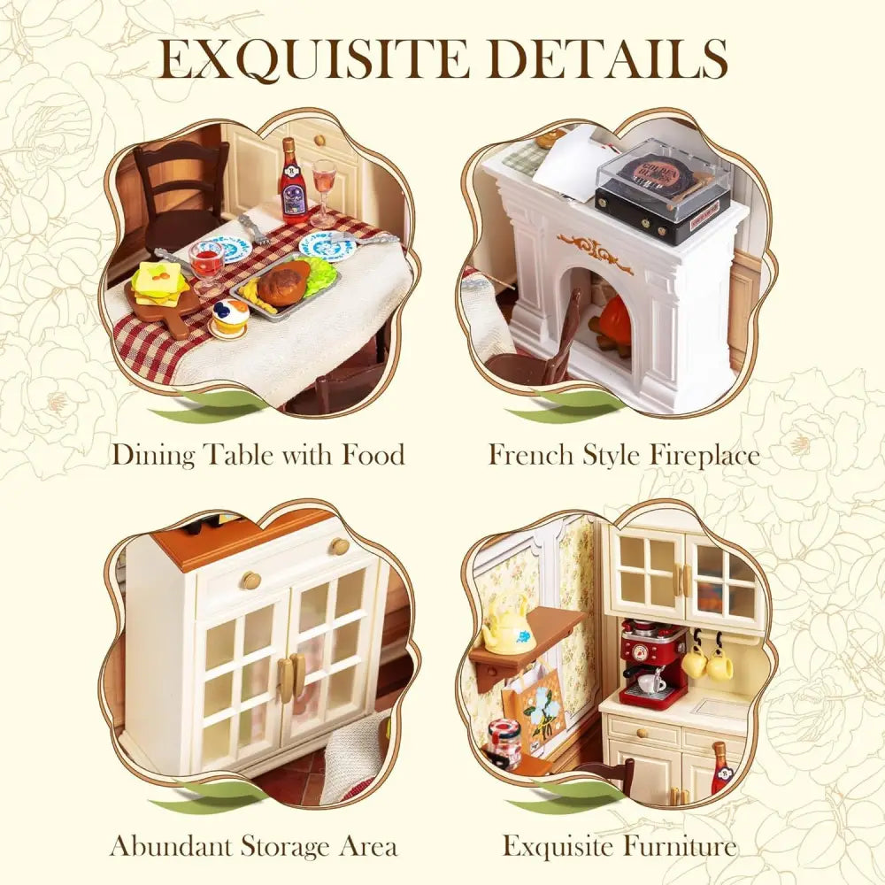 ROBOTIME DIY Miniature House Kit Dollhouse Model Building Craft Kit Warm Dining Room - LauBelle Brand