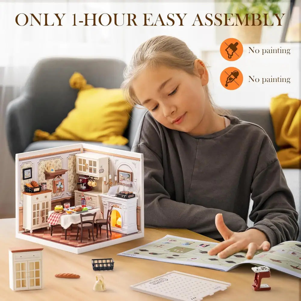ROBOTIME DIY Miniature House Kit Dollhouse Model Building Craft Kit Warm Dining Room - LauBelle Brand