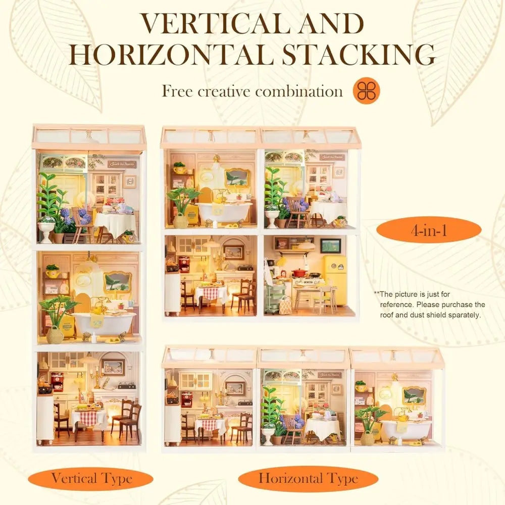 ROBOTIME DIY Miniature House Kit Dollhouse Model Building Craft Kit Warm Dining Room - LauBelle Brand