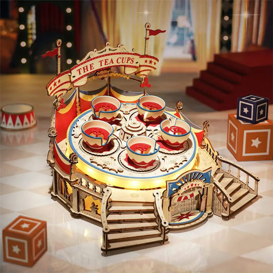 Robotime RokrTilt-A-Whirl DIY Music Box Building Block Amusement Park Series For Kids Adults Easy Assembly 3D Wooden Puzzle - LauBelle Brand