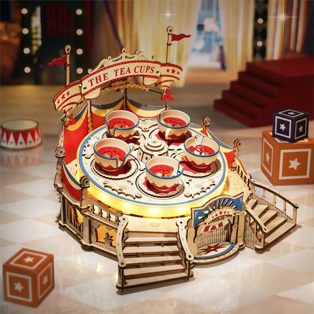 Robotime RokrTilt-A-Whirl DIY Music Box Building Block Amusement Park Series For Kids Adults Easy Assembly 3D Wooden Puzzle - LauBelle Brand
