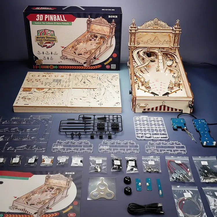 ROKR 3D Puzzle Pinball Machine Wooden Puzzle Brainteaser Building - LauBelle Brand