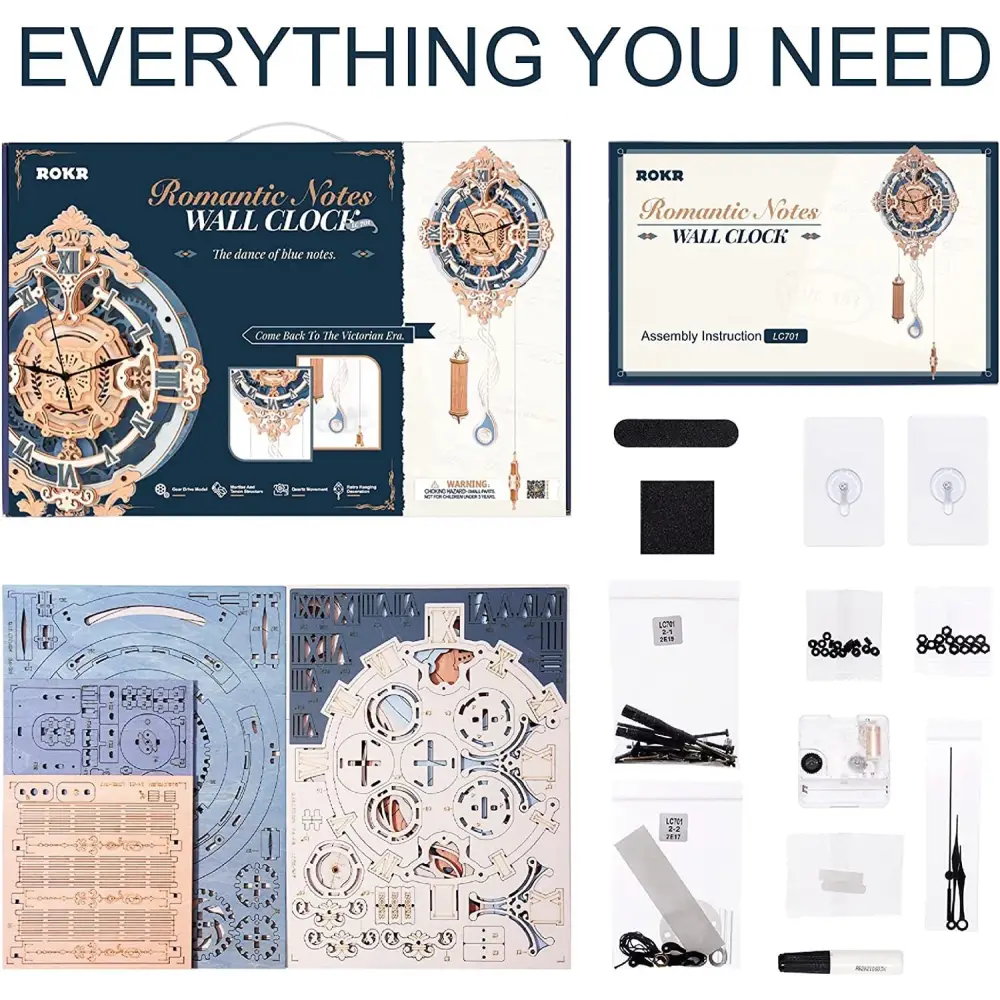 Robotime ROKR Romantic Notes Wall Clock 3D Wooden Puzzle Model - LauBelle Brand