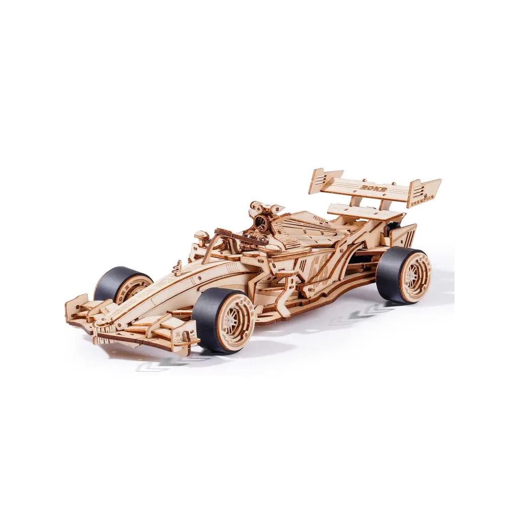 ROBOTIME 3D Wooden Puzzle Racing Car Model Kits with Mechanical Roaring Engine - LauBelle