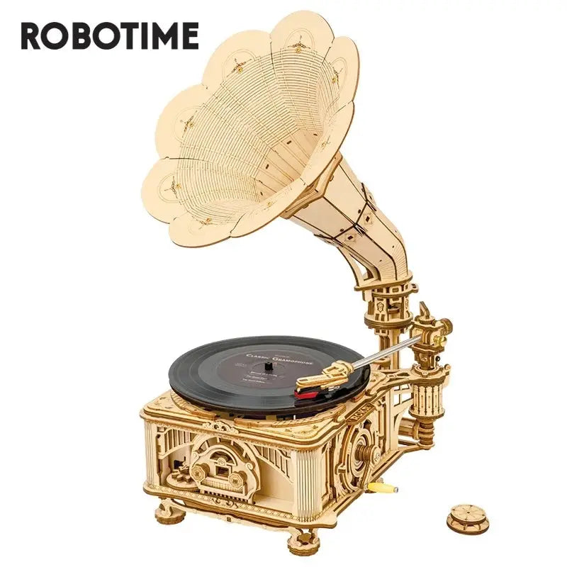 Robotime ROKR DIY Hand Crank Classic Gramophone Wooden Puzzle Model - LauBelle Brand