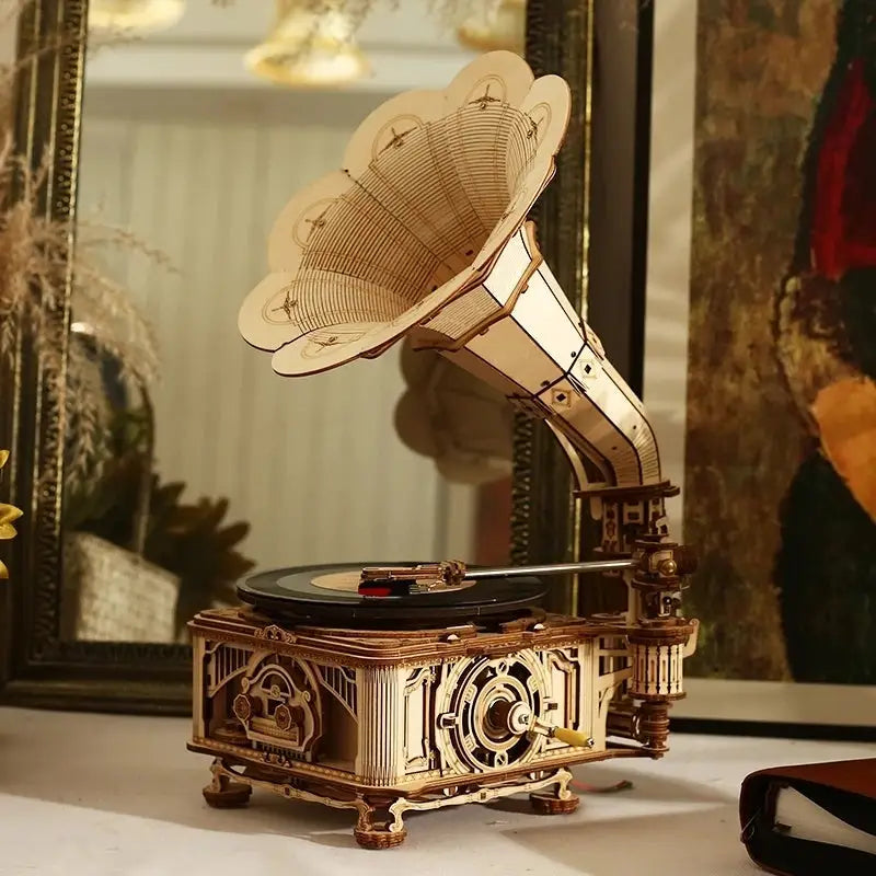 Robotime ROKR DIY Hand Crank Classic Gramophone Wooden Puzzle Model - LauBelle Brand