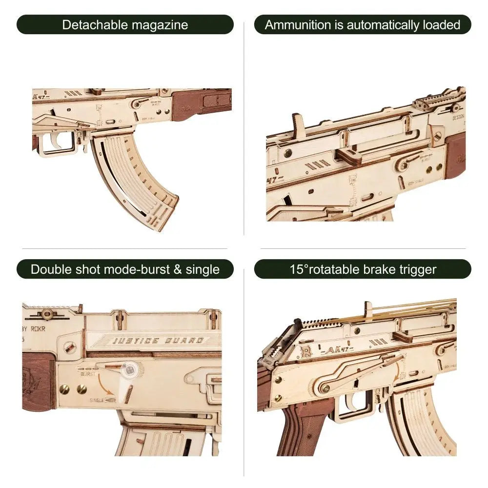 Rokr Automatic Rifle AK-47 3D Wooden Puzzle Gun Double Firing Model - LauBelle Brand