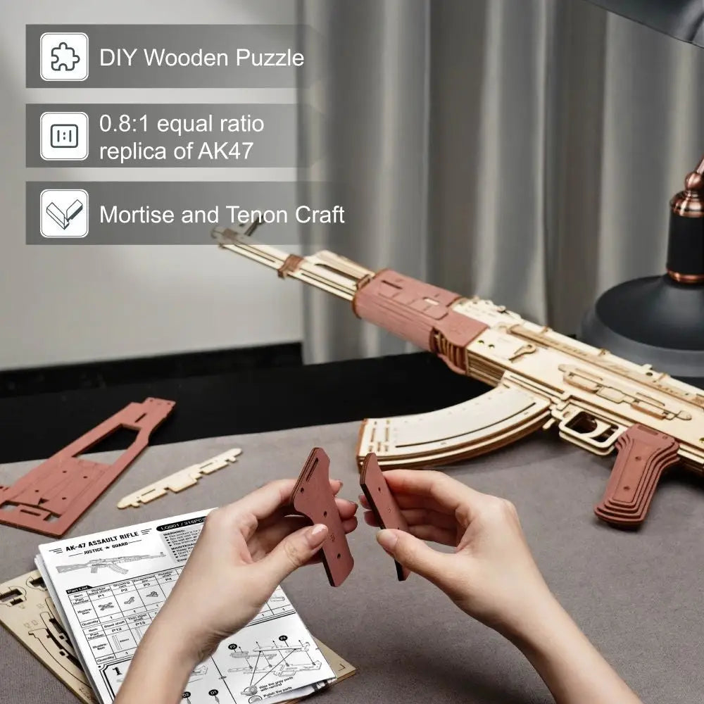 Rokr Automatic Rifle AK-47 3D Wooden Puzzle Gun Double Firing Model - LauBelle Brand