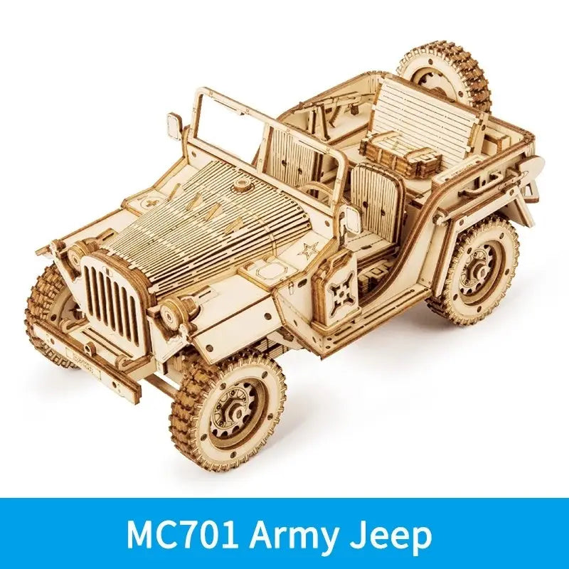Robotime ROKR 3D Wooden Vehicle Model Kits – DIY Train, Car, Jeep & Truck Puzzles for Adults & Kids 308 Pieces - LauBelle Brand