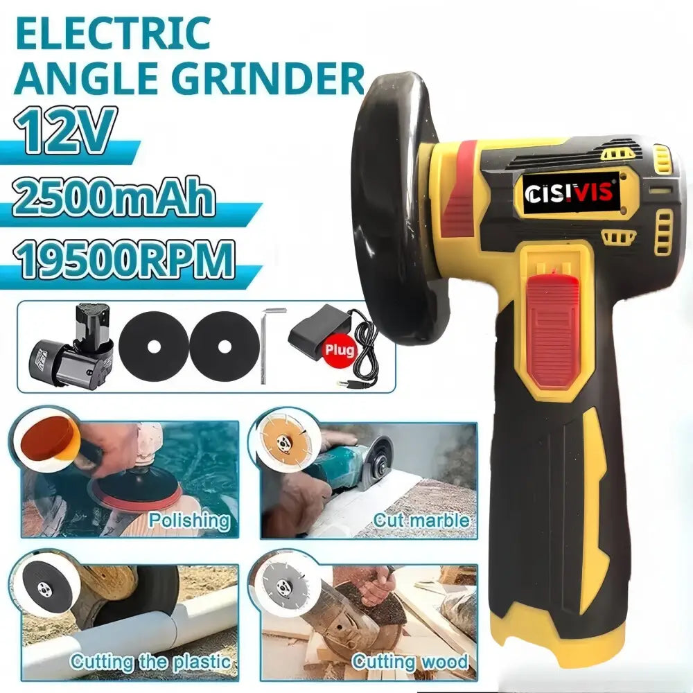 Mini Angle Grinder 12V 300W Cordless with 2×2000mAh Rechargeable Batteries, EU Plug, 76mm Cutting Disc – Compact & Portable Power Tool - LauBelle