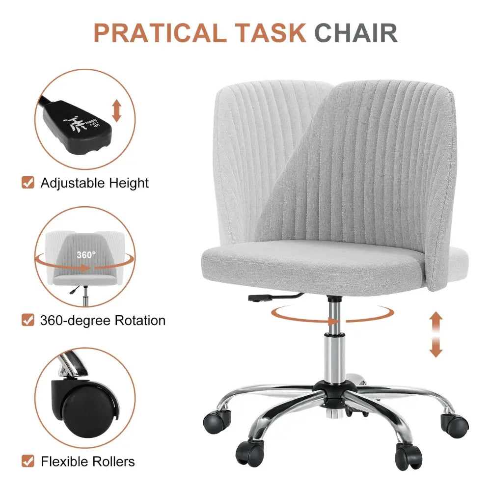 Modern Fabric Armless Adjustable Swivel Office Desk Chairs With Wheels - LauBelle Brand