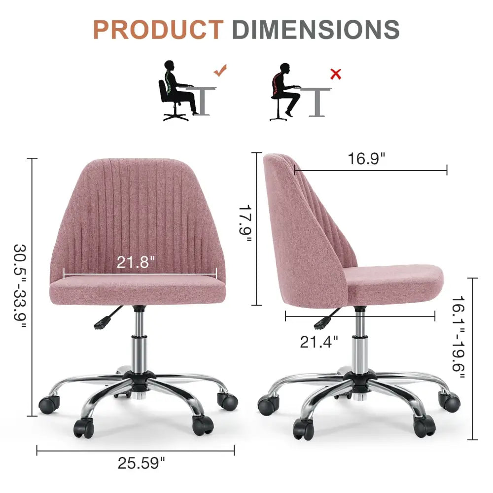 Modern Fabric Armless Adjustable Swivel Office Desk Chairs With Wheels - LauBelle