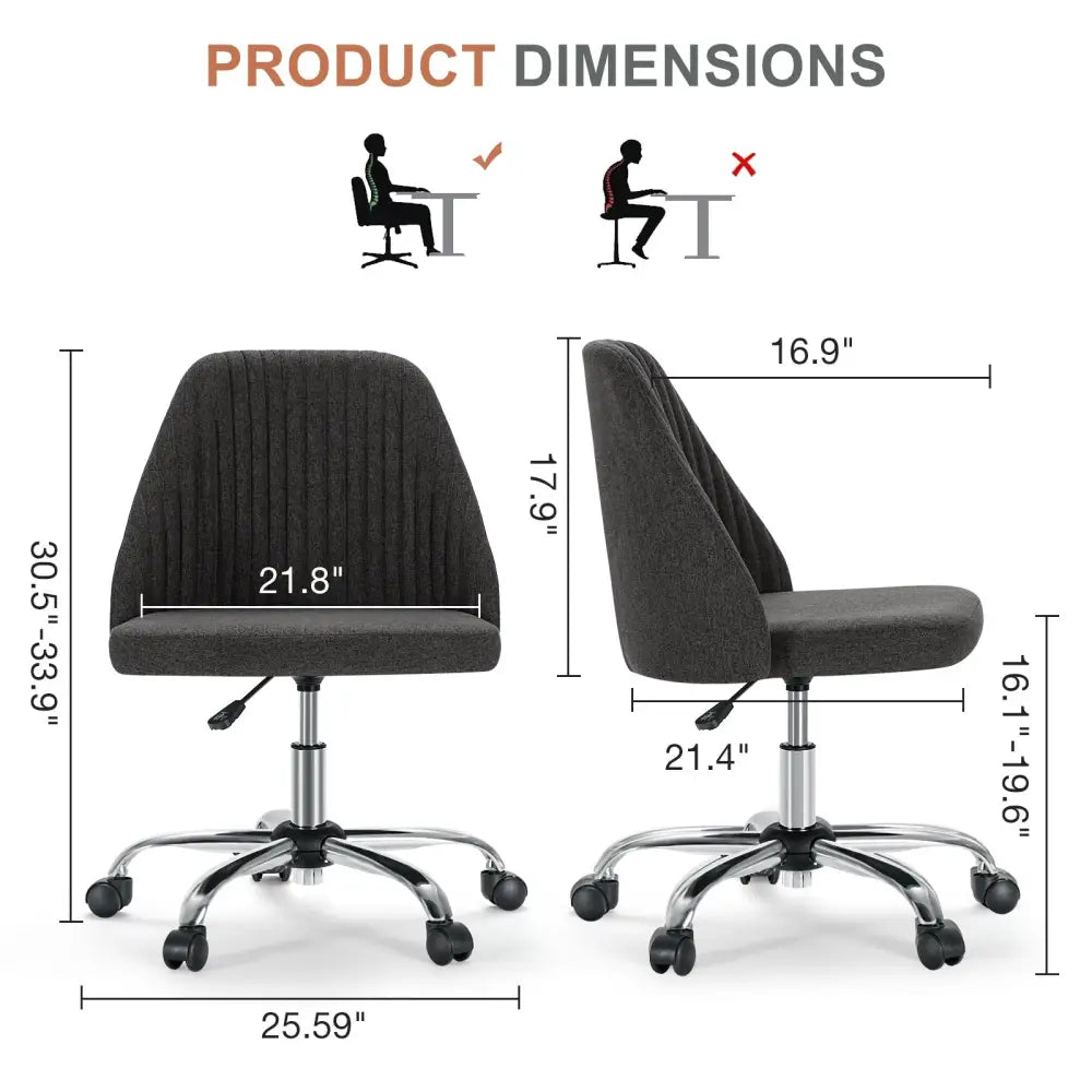 Modern Fabric Armless Adjustable Swivel Office Desk Chairs With Wheels - LauBelle Brand