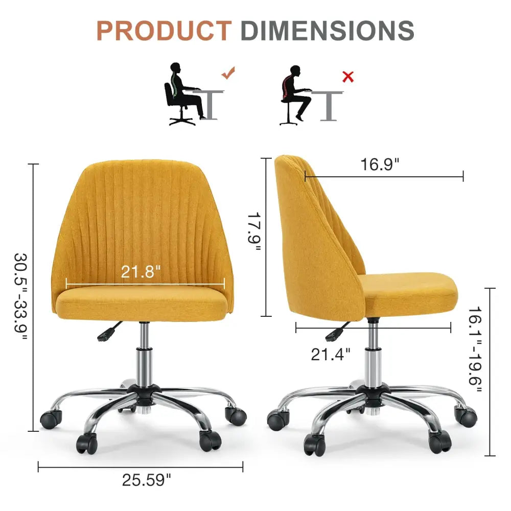 Modern Fabric Armless Adjustable Swivel Office Desk Chairs With Wheels - LauBelle Brand