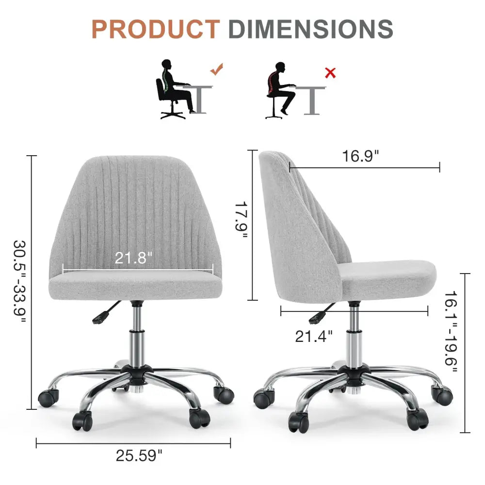 Modern Fabric Armless Adjustable Swivel Office Desk Chairs With Wheels - LauBelle Brand