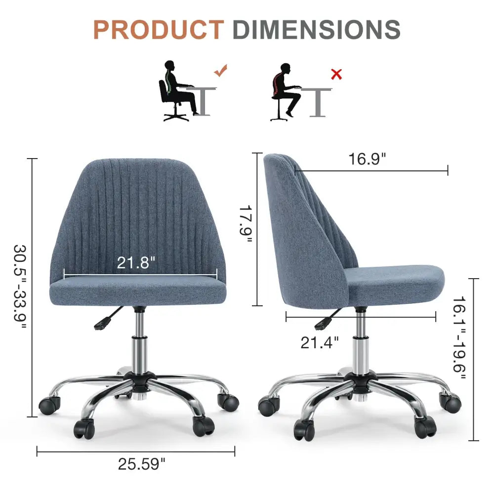 Modern Fabric Armless Adjustable Swivel Office Desk Chairs With Wheels - LauBelle Brand