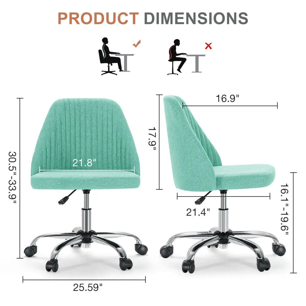 Modern Fabric Armless Adjustable Swivel Office Desk Chairs With Wheels - LauBelle Brand