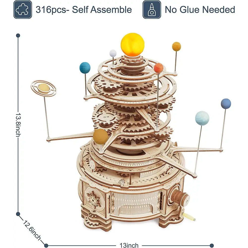 Robotime ROKR 316PCS Rotatable Mechanical Orrery 3D Wooden Puzzle Assemble Model Building Kits - LauBelle