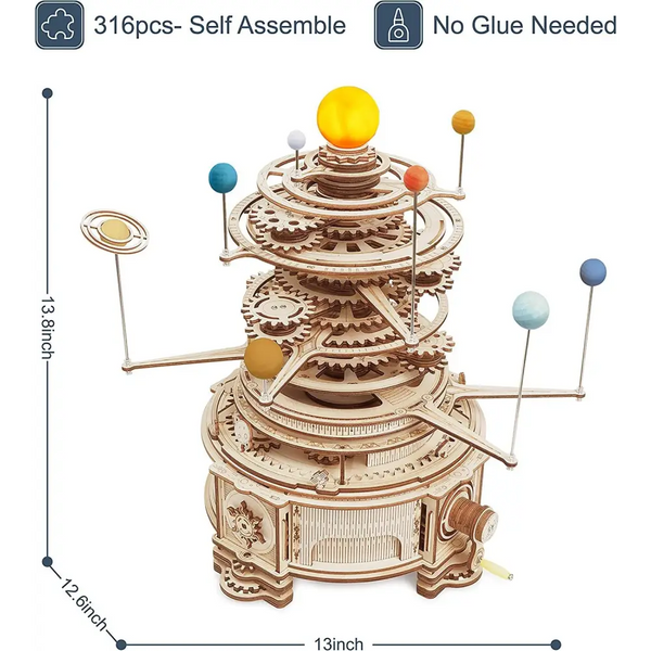 Robotime ROKR 316PCS Rotatable Mechanical Orrery 3D Wooden Puzzle Assemble Model Building Kits - LauBelle