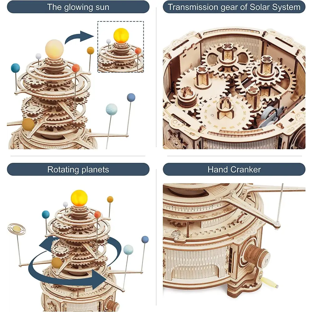 Robotime ROKR 316PCS Rotatable Mechanical Orrery 3D Wooden Puzzle Assemble Model Building Kits - LauBelle Brand