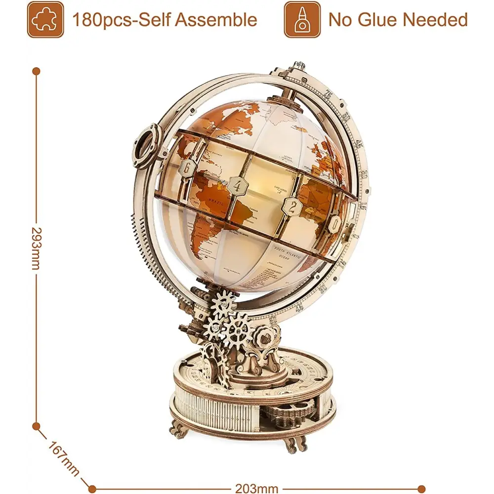 ROKR 3D Wooden Luminous Globe Puzzle – 180PCS Model Building Kit, Educational Toy for Kids & Adults - LauBelle