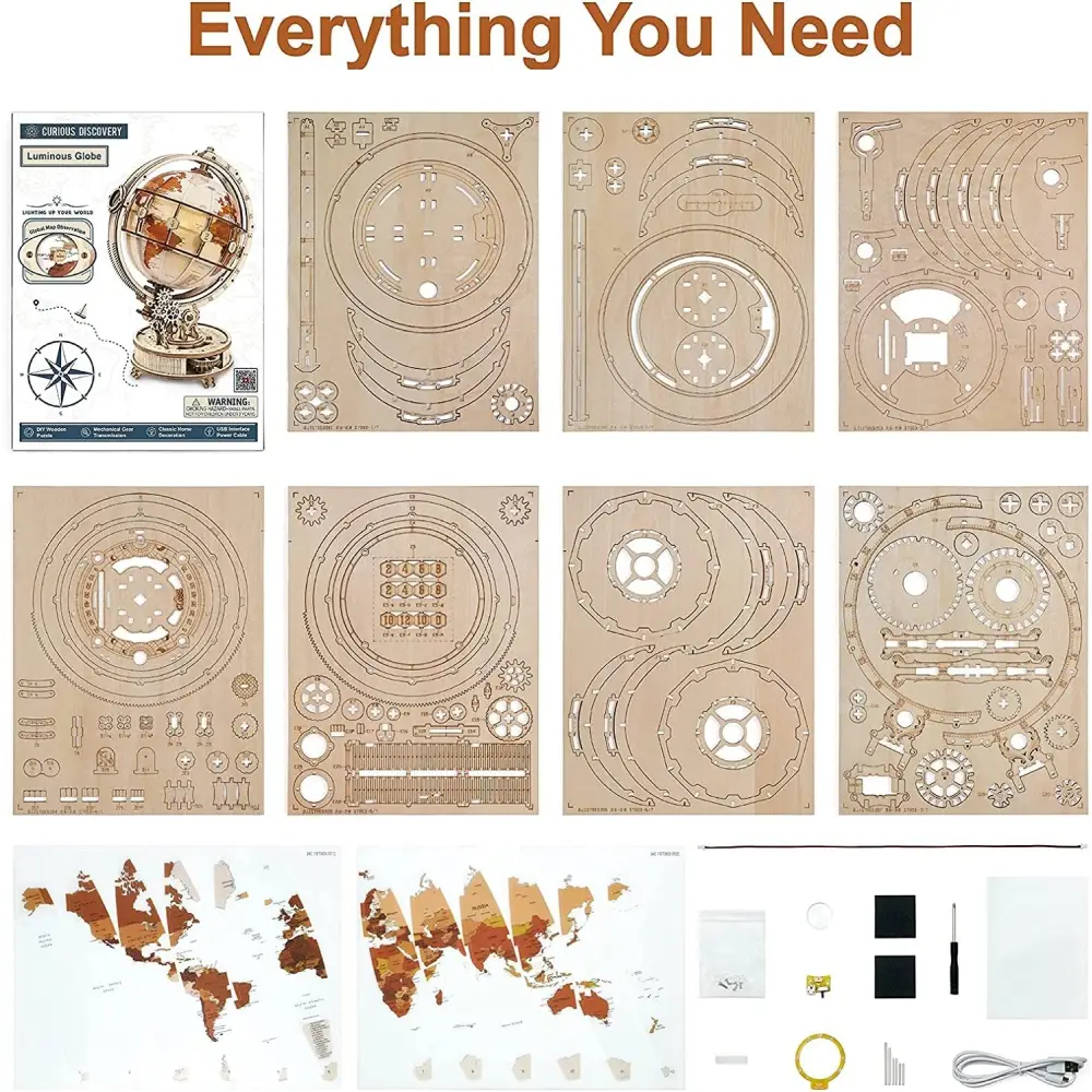 ROKR 3D Wooden Luminous Globe Puzzle – 180PCS Model Building Kit, Educational Toy for Kids & Adults - LauBelle Brand