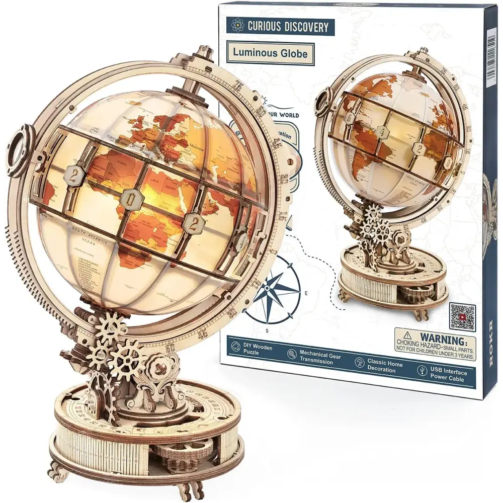 ROKR 3D Wooden Luminous Globe Puzzle – 180PCS Model Building Kit, Educational Toy for Kids & Adults - LauBelle Brand