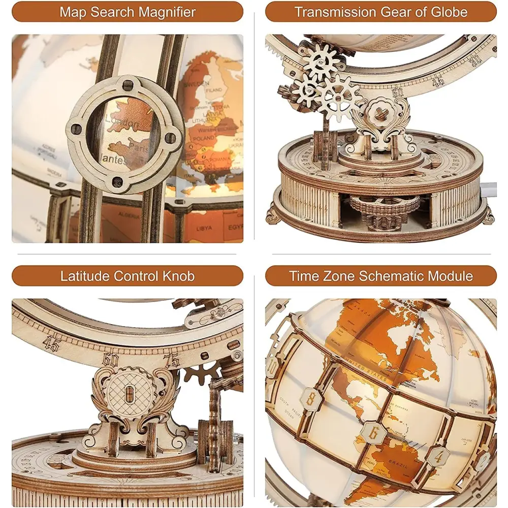 ROKR 3D Wooden Luminous Globe Puzzle – 180PCS Model Building Kit, Educational Toy for Kids & Adults - LauBelle Brand