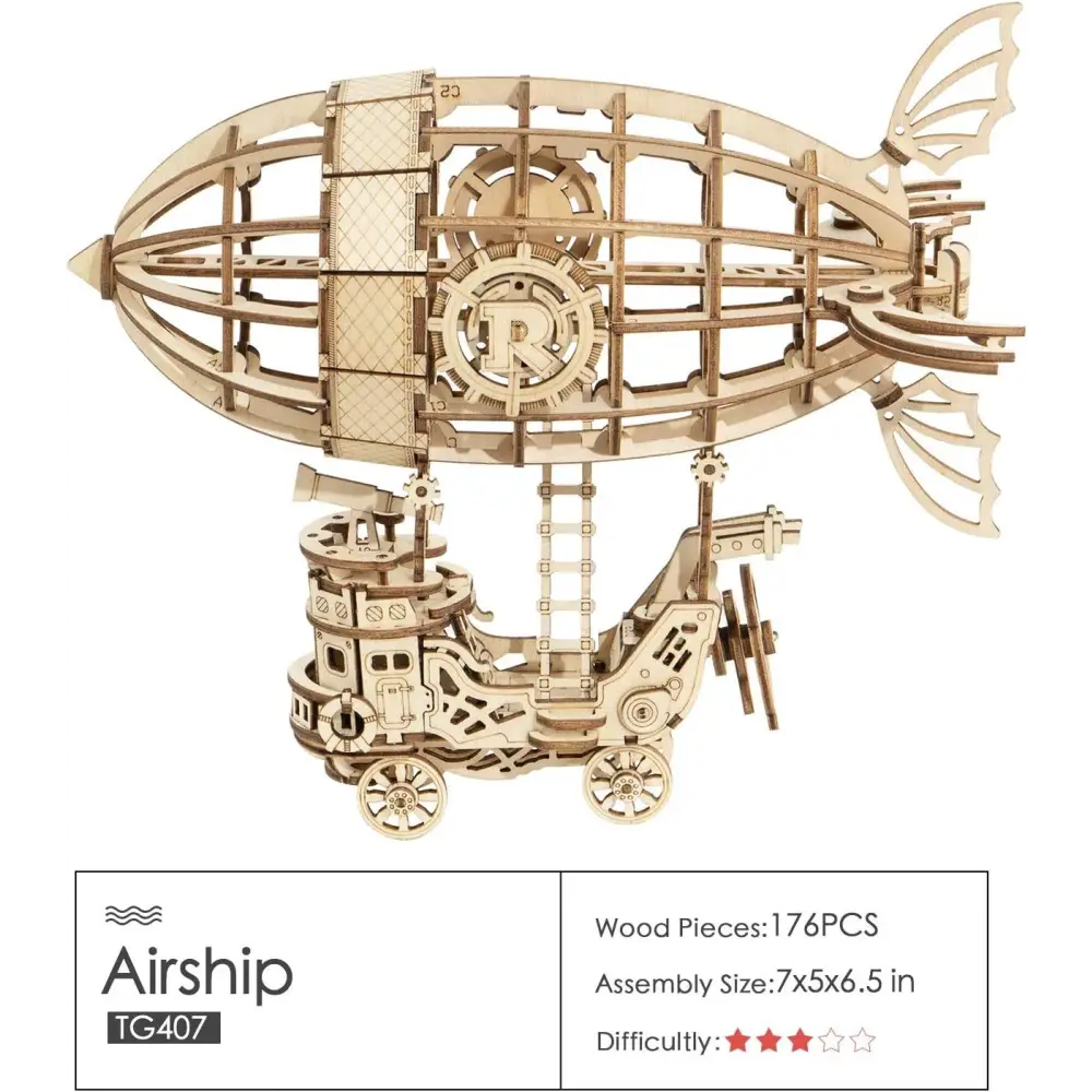 Robotime Rolife 3D Wooden Puzzle – Airship Woodcraft Construction Kit for DIY Model Building & Creative Assembly - LauBelle Brand