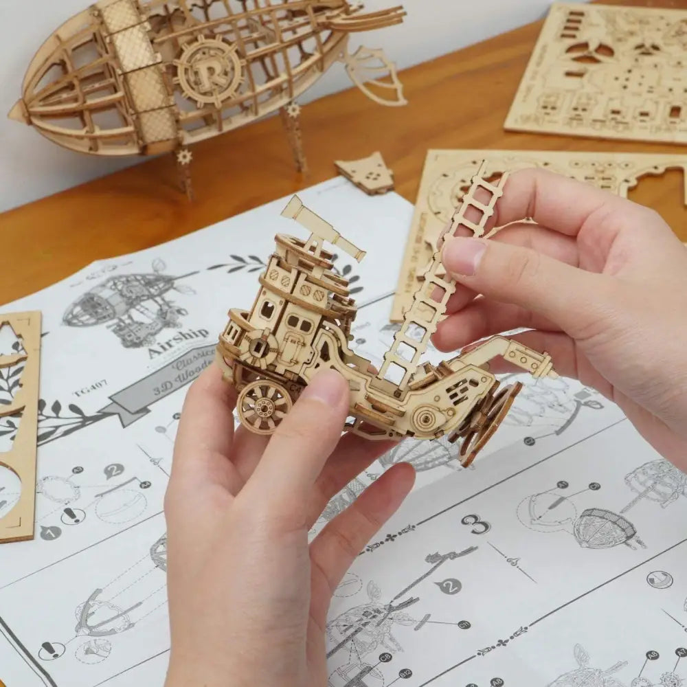 Robotime Rolife 3D Wooden Puzzle – Airship Woodcraft Construction Kit for DIY Model Building & Creative Assembly - LauBelle Brand