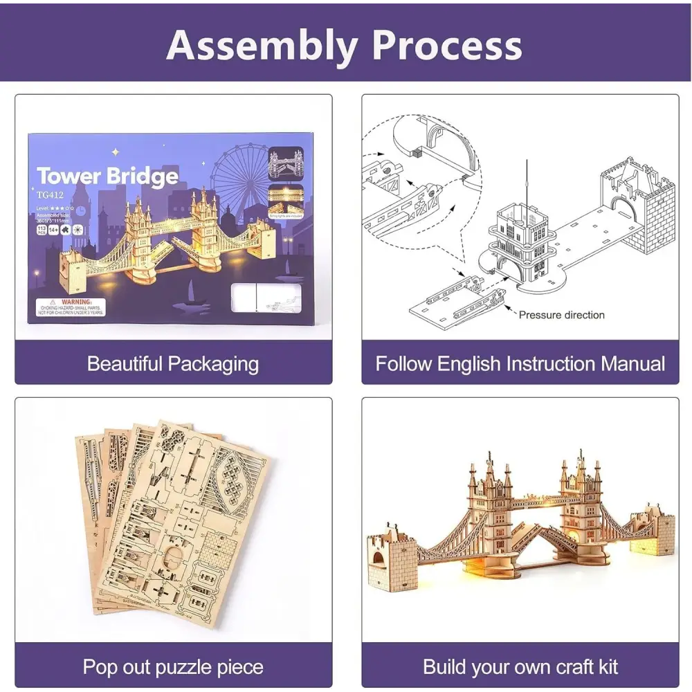 ROBOTIME 3D Wooden Puzzle London Tower Bridge Model Kit - LauBelle Brand