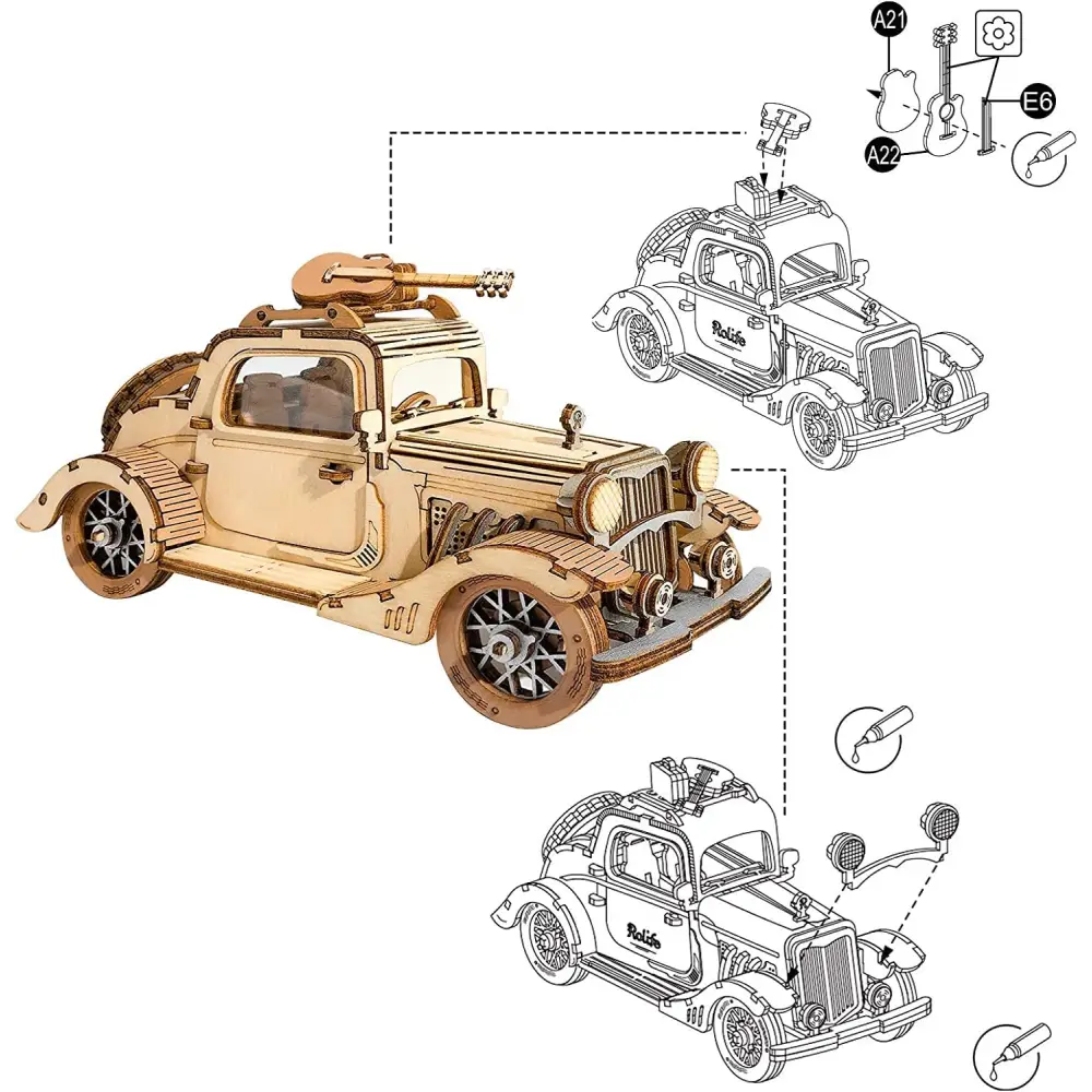 Robotime Rolife Vintage Car and Tramcar Model 3D Wooden Puzzle - LauBelle Brand