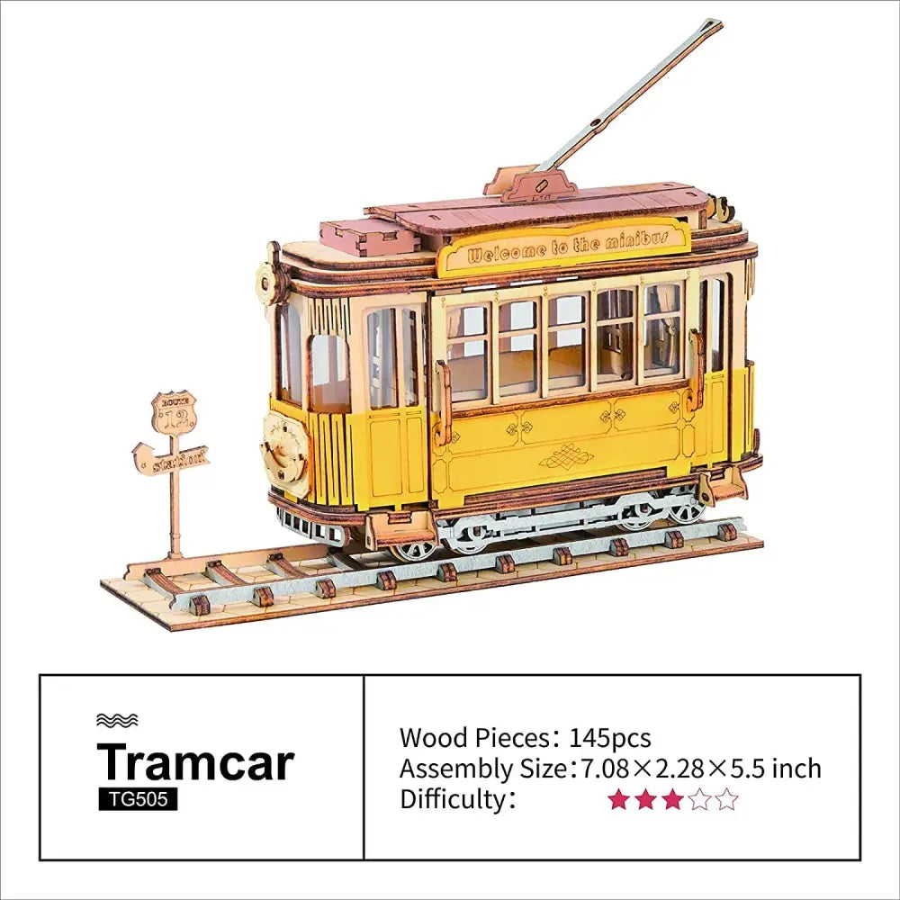 Robotime Rolife Vintage Car and Tramcar Model 3D Wooden Puzzle - LauBelle Brand