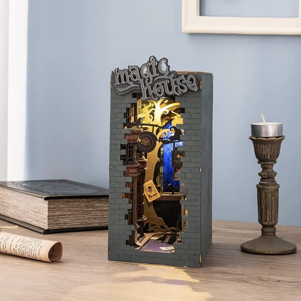 Robotime Rolife Book Nook Series 3D Puzzles – 7 DIY Wooden Miniature House Kits with LED, Creative Bookshelf Insert Diorama Decoration - LauBelle Brand