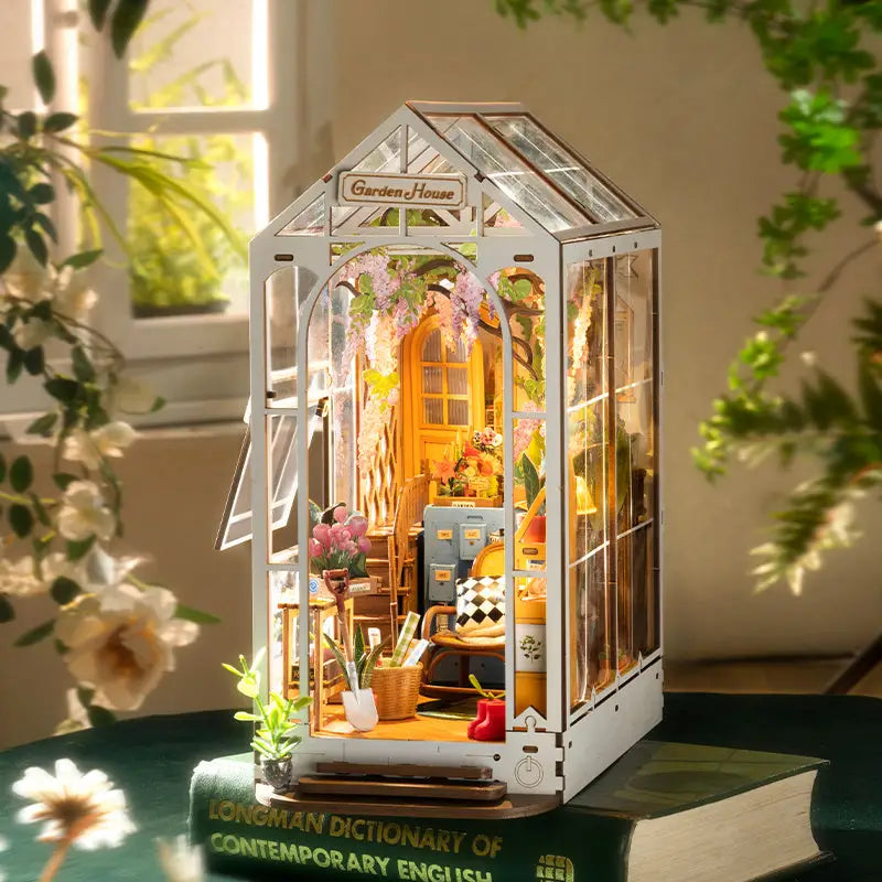 Robotime Rolife Book Nook Series 3D Puzzles – 7 DIY Wooden Miniature House Kits with LED, Creative Bookshelf Insert Diorama Decoration - LauBelle Brand