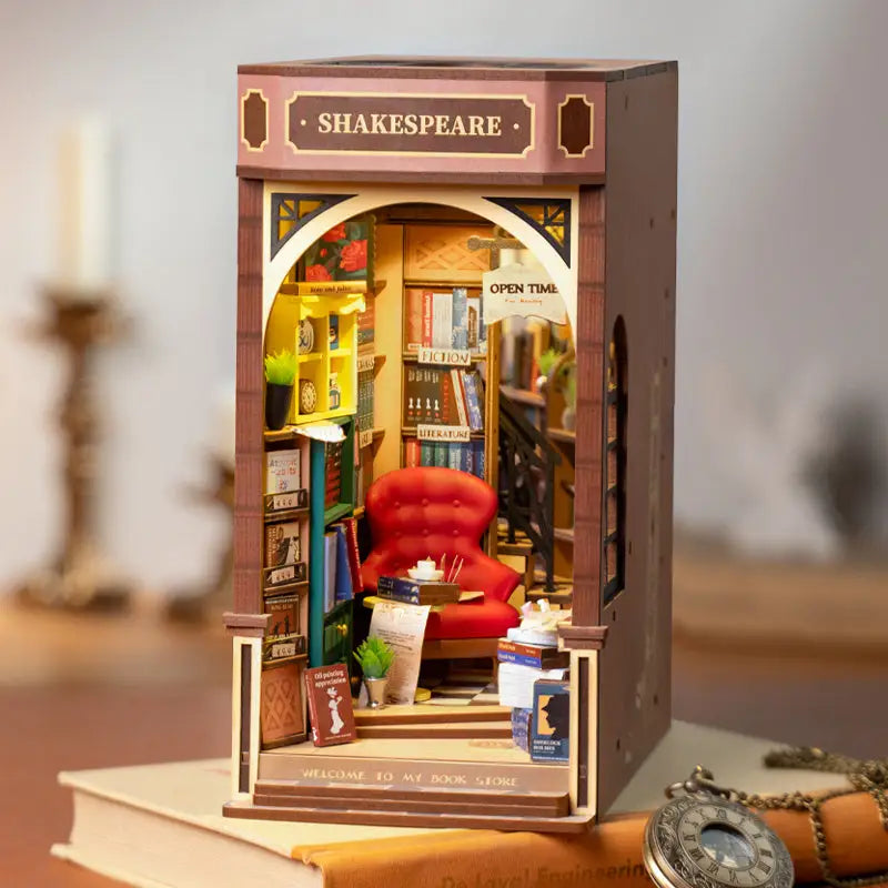 Robotime Rolife Book Nook Series 3D Puzzles – 7 DIY Wooden Miniature House Kits with LED, Creative Bookshelf Insert Diorama Decoration - LauBelle Brand