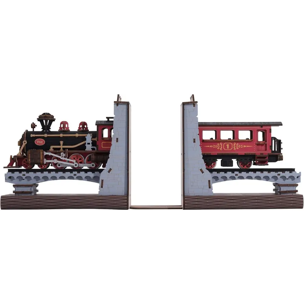 ROBOTIME Century Train Book Nook – DIY 3D Wooden Puzzle Bookend Kit & Bookshelf Decoration - LauBelle Brand