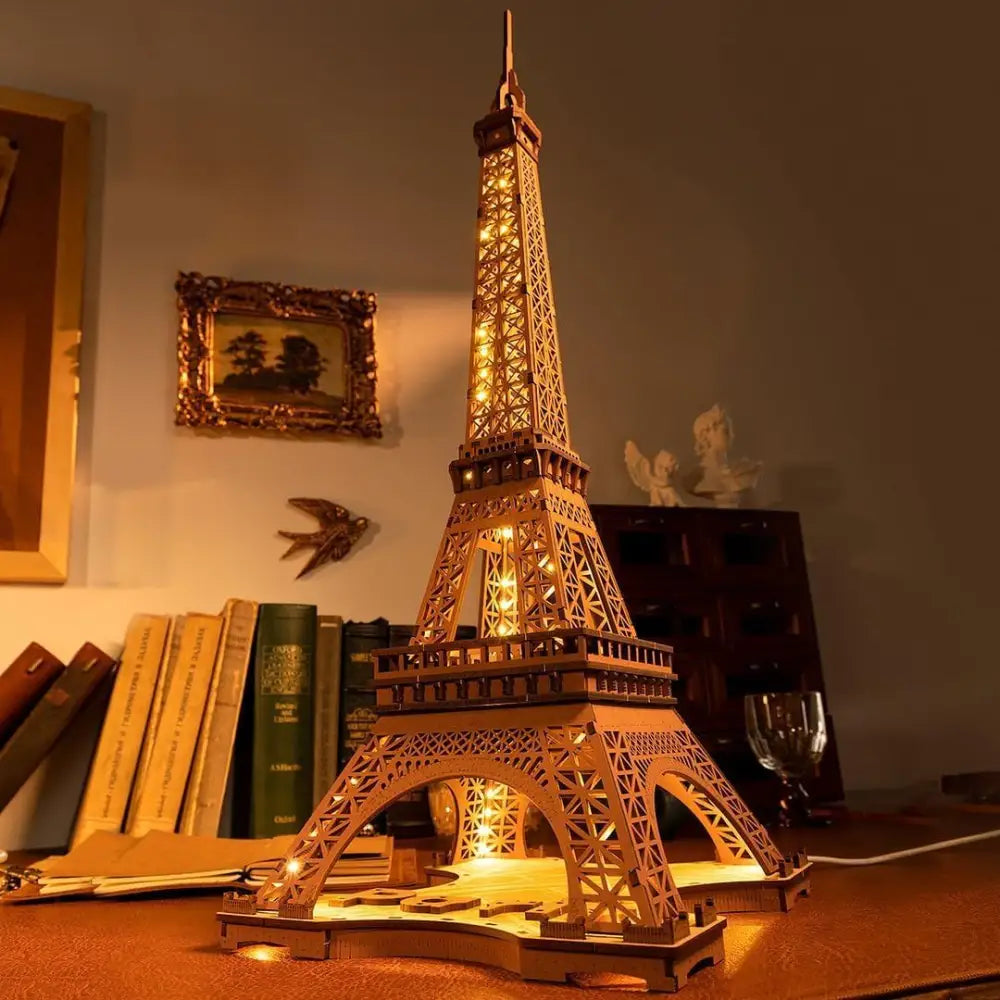 ROBOTIME Rolife Night Of The Eiffel Tower Large Wooden Puzzle With 4 Light Shows - LauBelle Brand