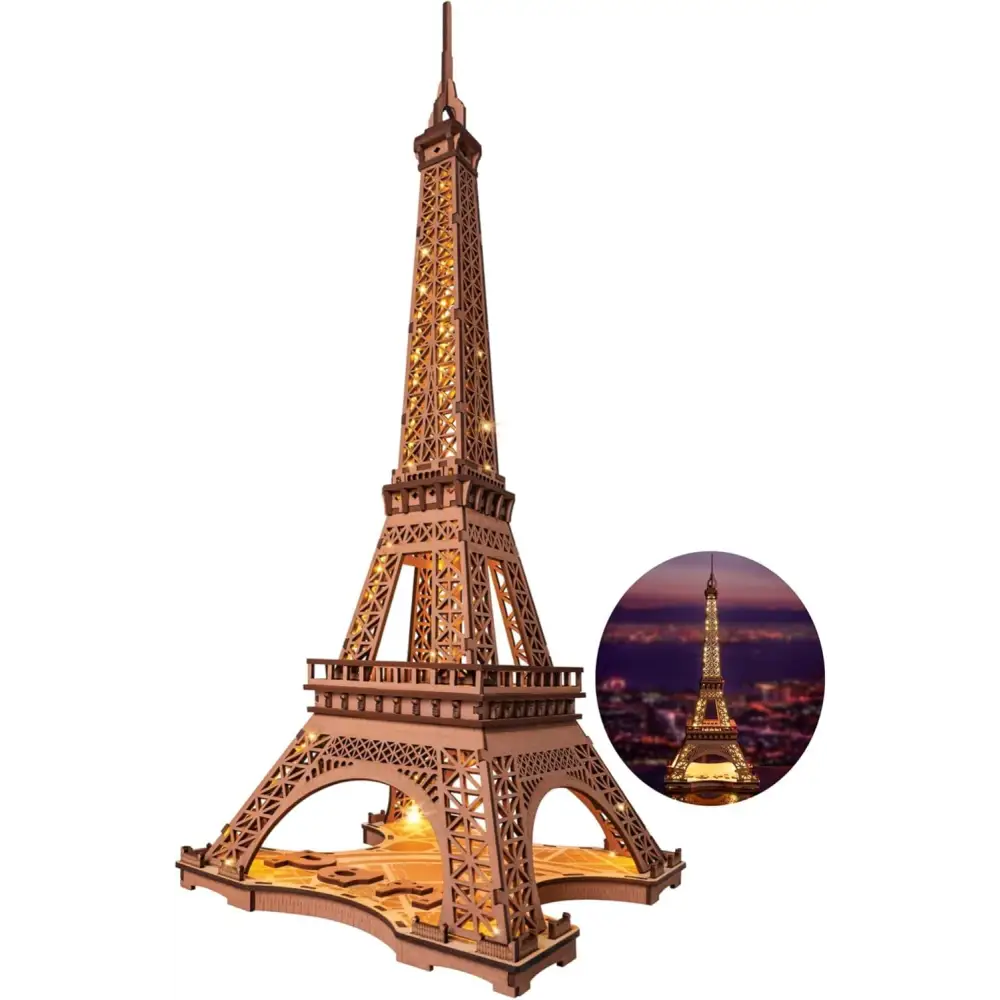 ROBOTIME Rolife Night Of The Eiffel Tower Large Wooden Puzzle With 4 Light Shows - LauBelle Brand
