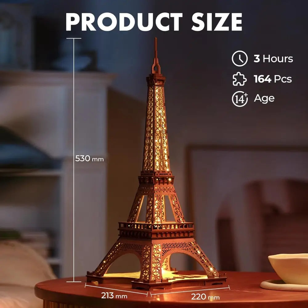 ROBOTIME Rolife Night Of The Eiffel Tower Large Wooden Puzzle With 4 Light Shows - LauBelle Brand
